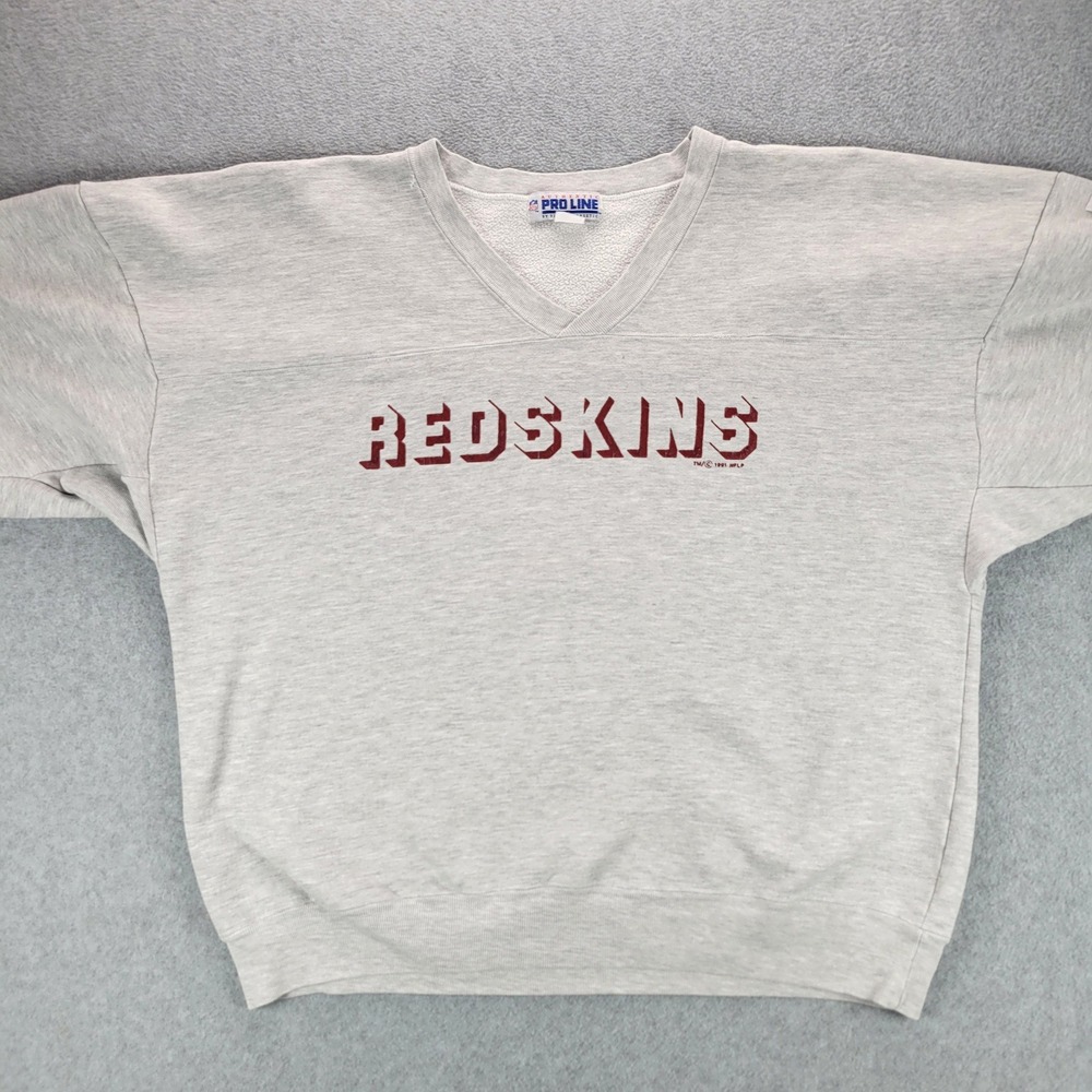 Pro Line Redskins Sweatshirt Mens XL Gray 1991 Vintage V-Neck NFL Pullover - Picture 3 of 11